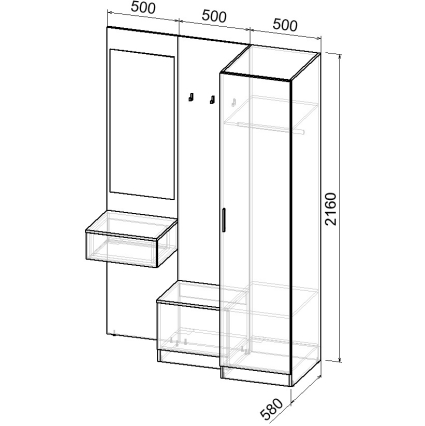 Набор мебели для прихожей "Марсель-154" МР 01-154 В2160 Ш1500 Г580 (ЛДСП Белый премиум) Набор мебели для прихожей "Марсель-154" МР 01-154 В2160 Ш1500 Г580 (ЛДСП Белый премиум)